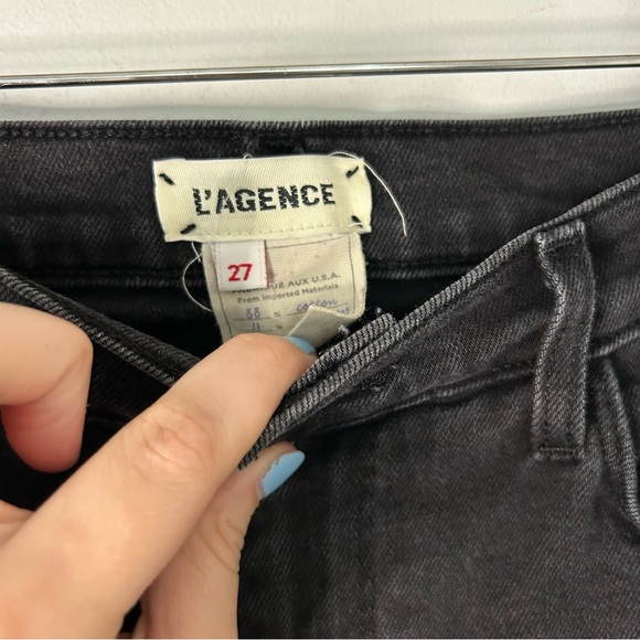 L’Agence Black Button Fly High Rise Raw Hem Straight Leg Jeans - Picture 3 of 7